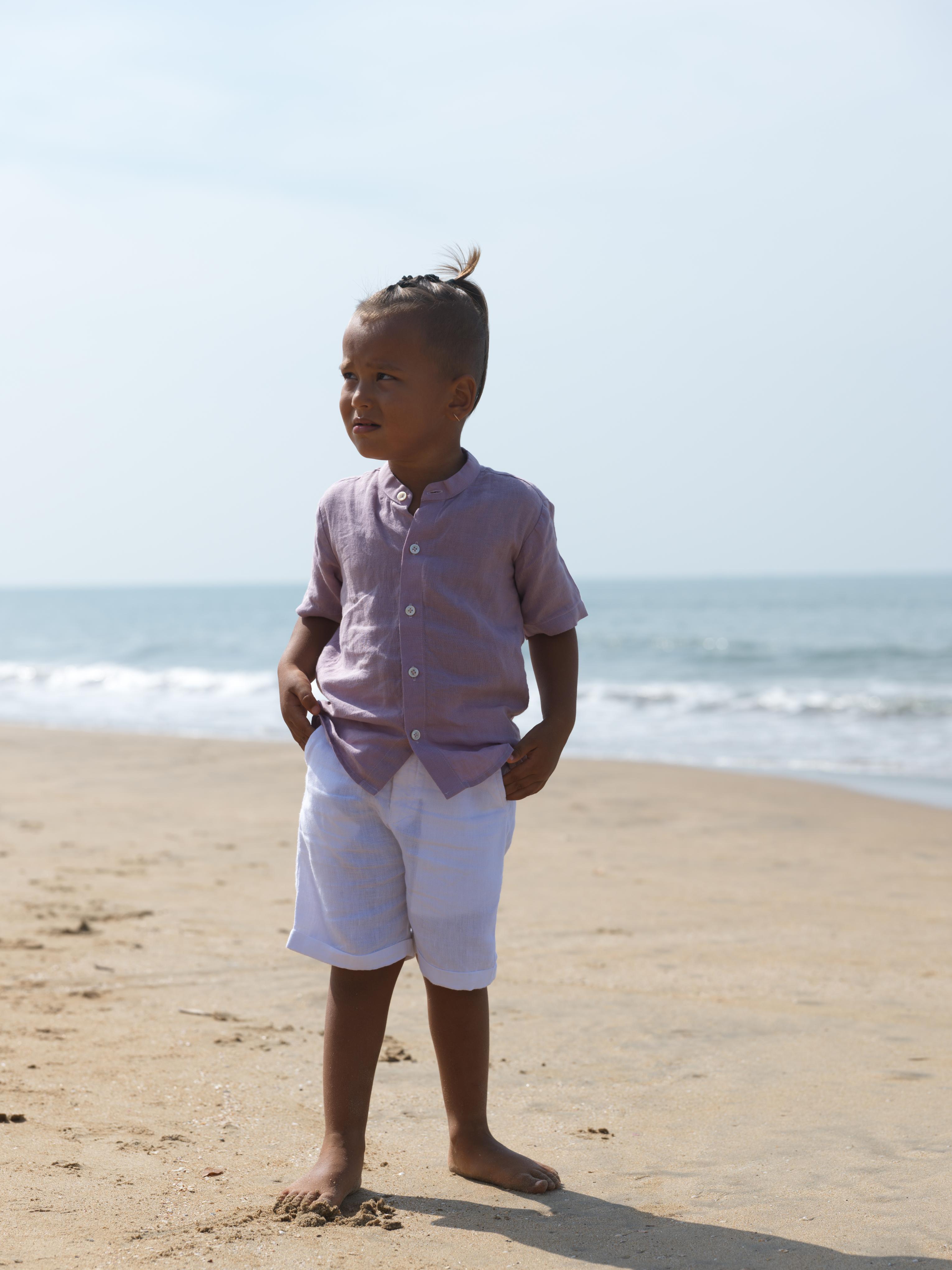 Boys Mandarin Collar Shirt Light Lilac