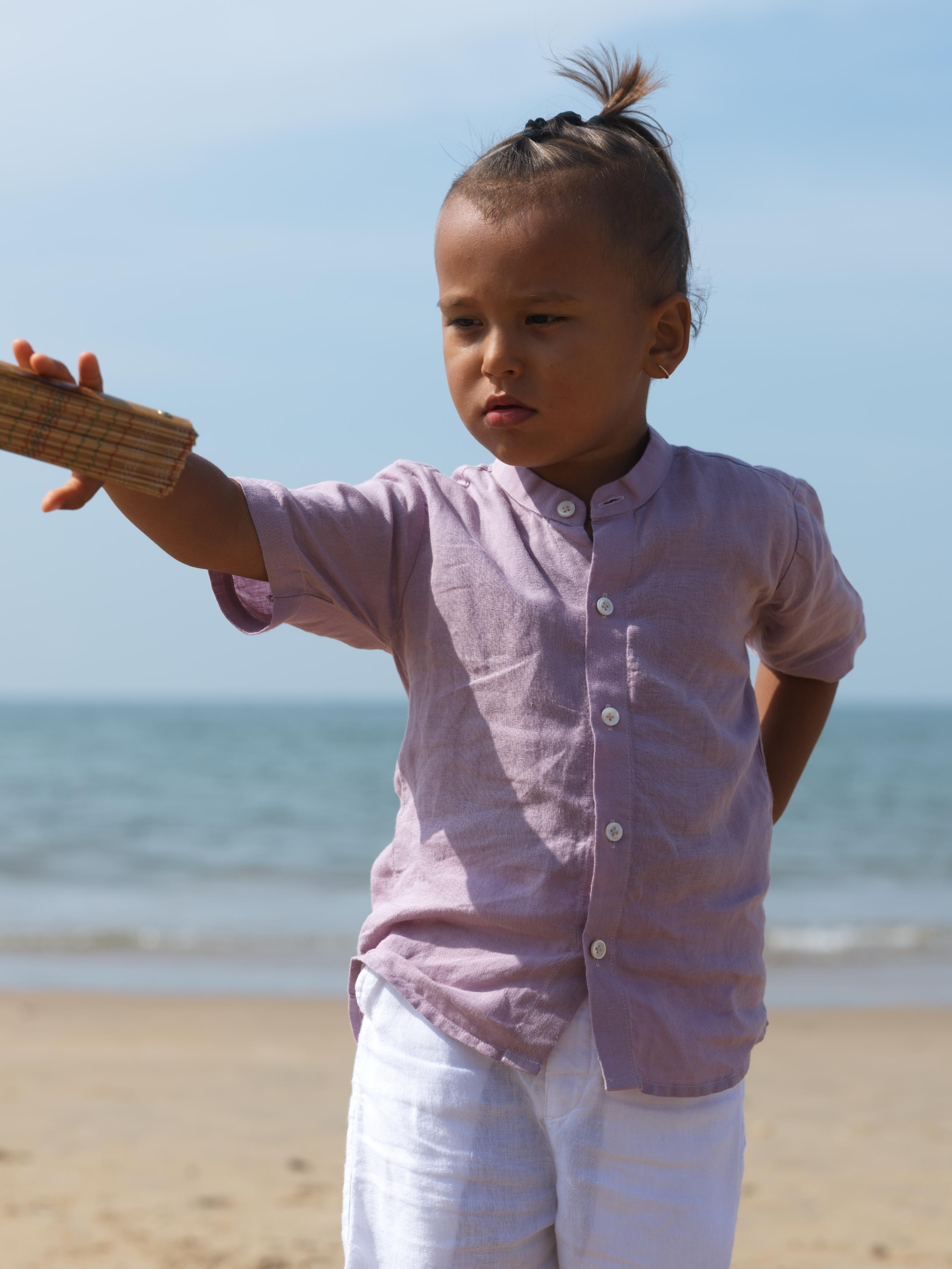Boys Mandarin Collar Shirt Light Lilac