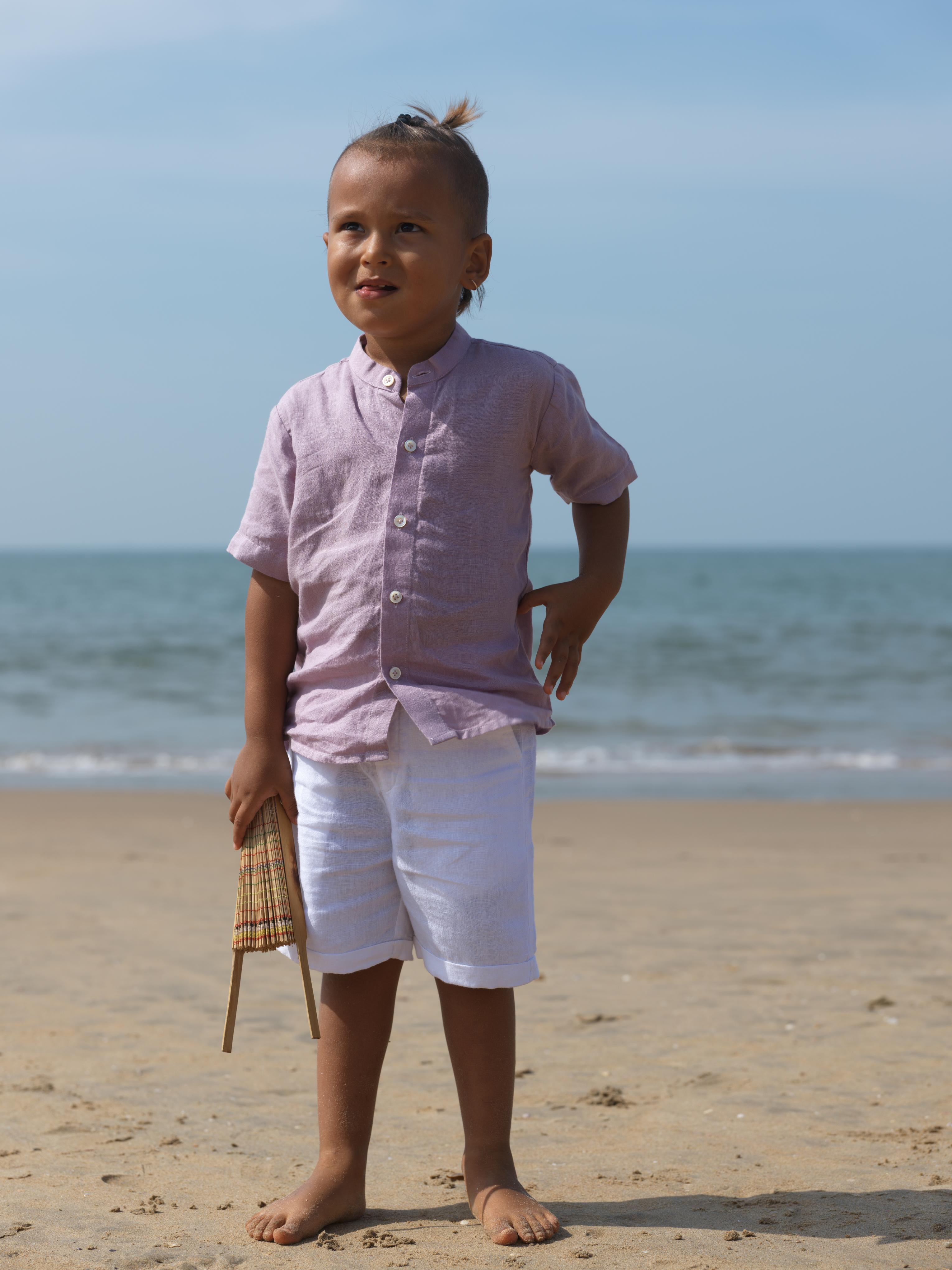 Boys Mandarin Collar Shirt Light Lilac