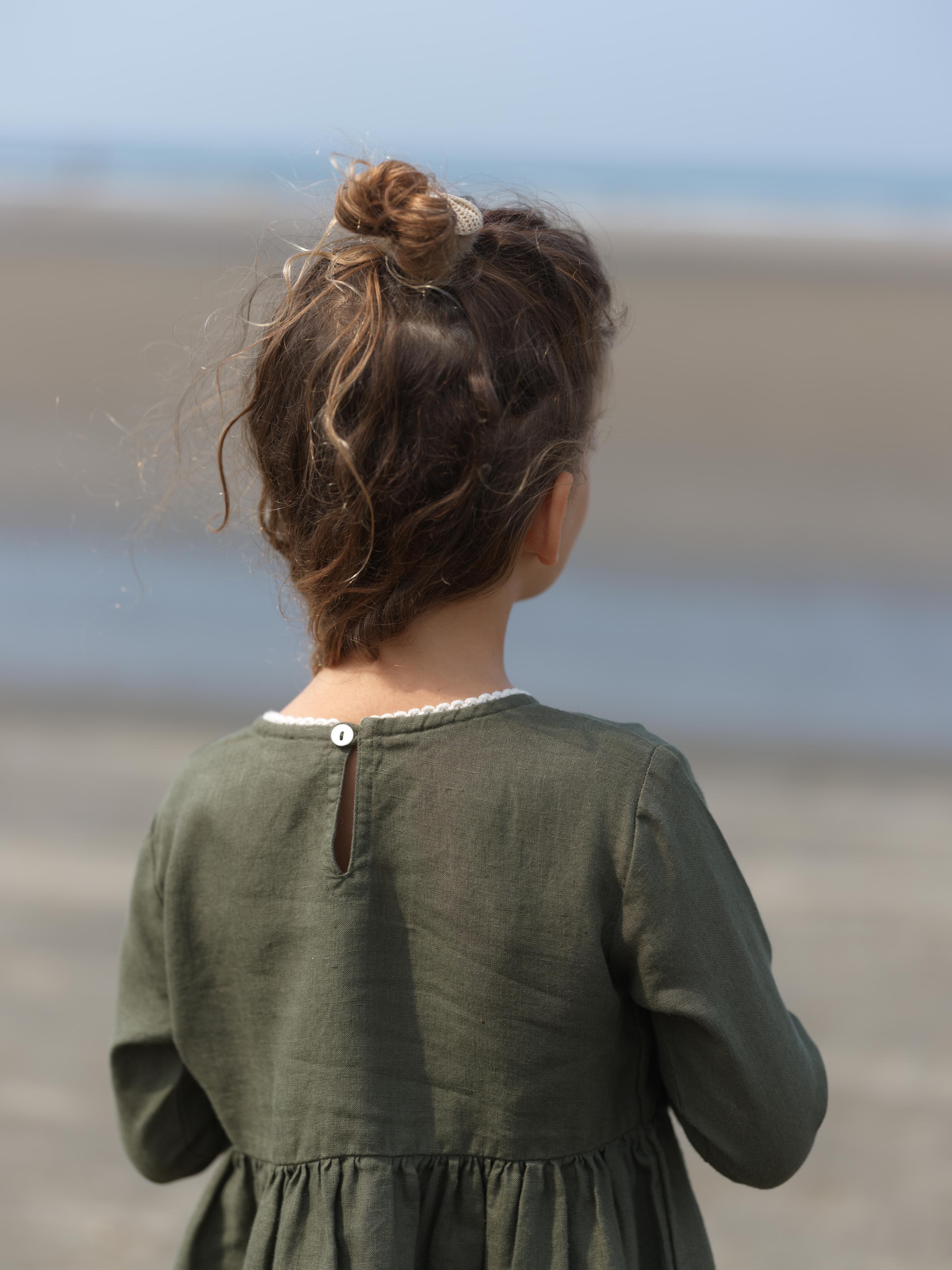 Girl Elastic Long Sleeve Dress Crocodile Green