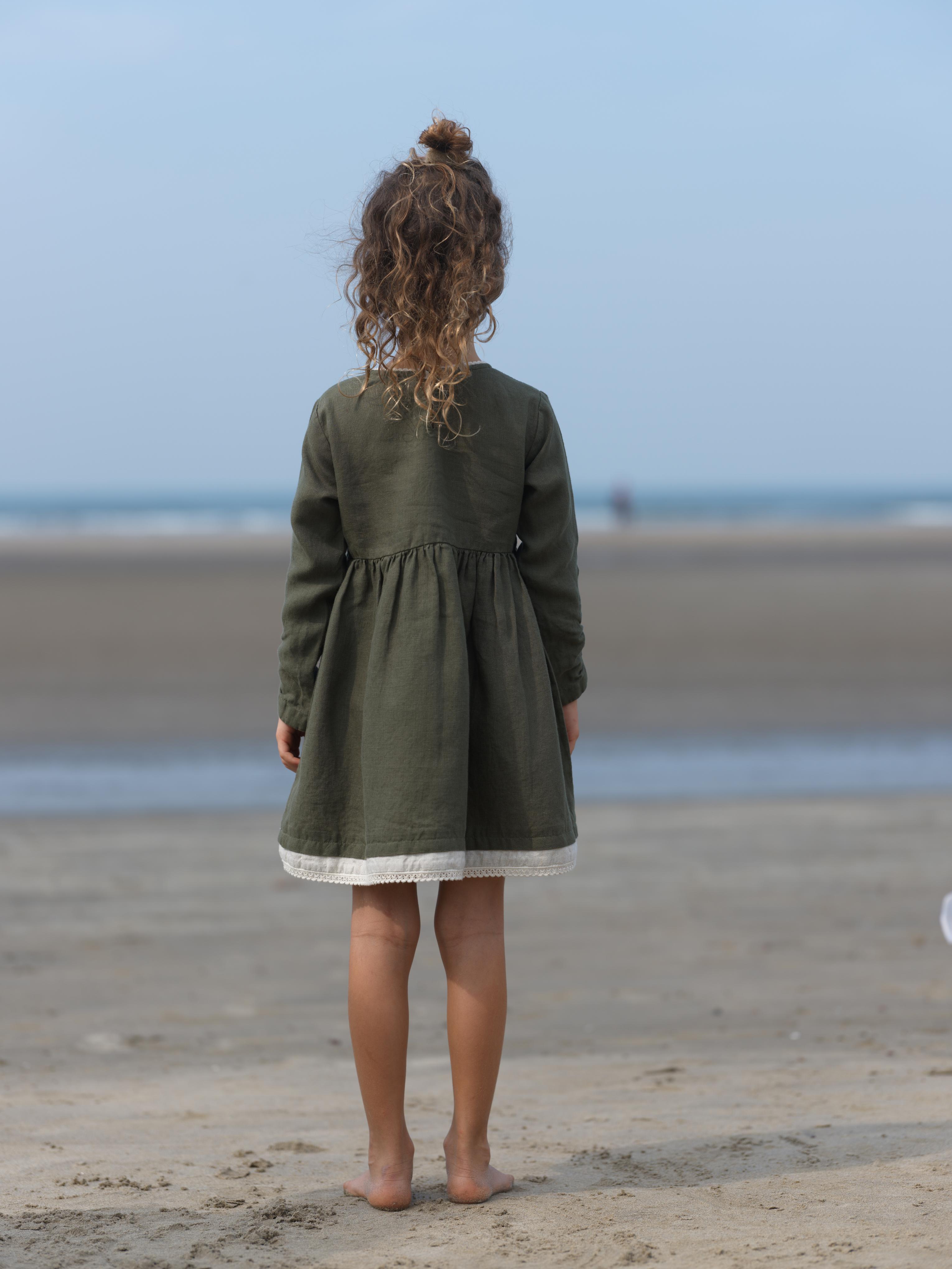 Girl Elastic Long Sleeve Dress Crocodile Green