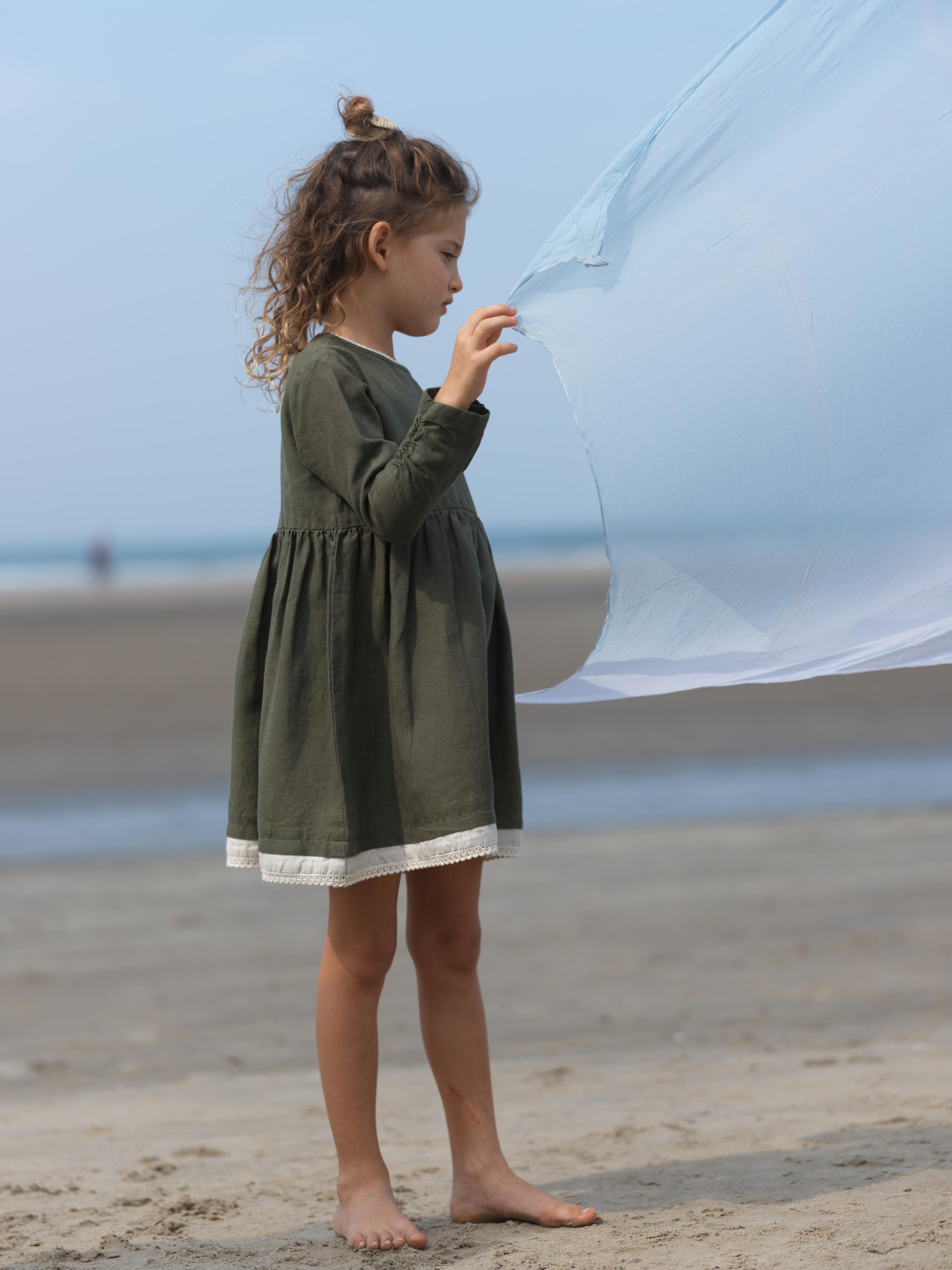 Girl Elastic Long Sleeve Dress Crocodile Green