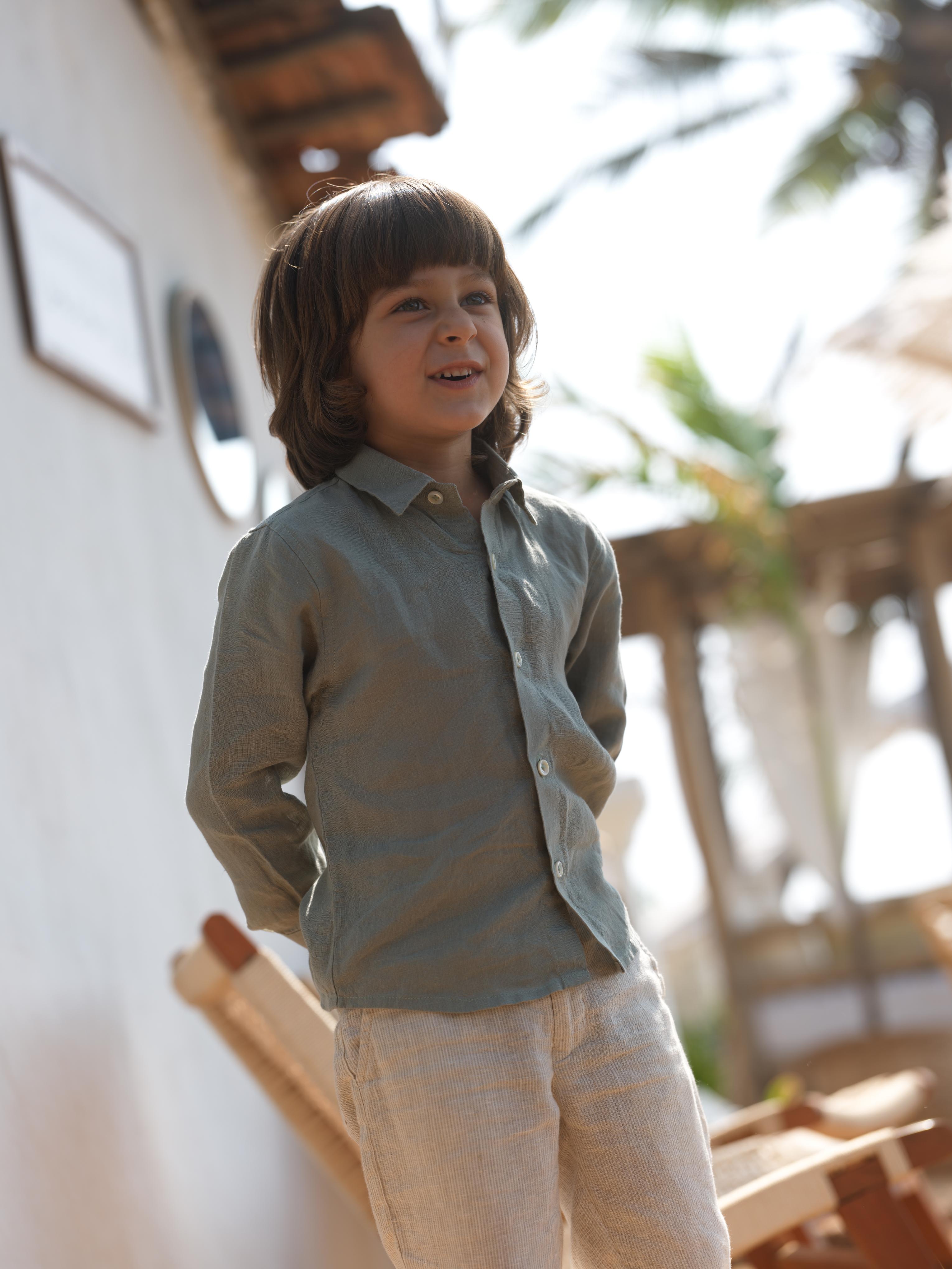 Boys Regular Collar Shirt Sage Green