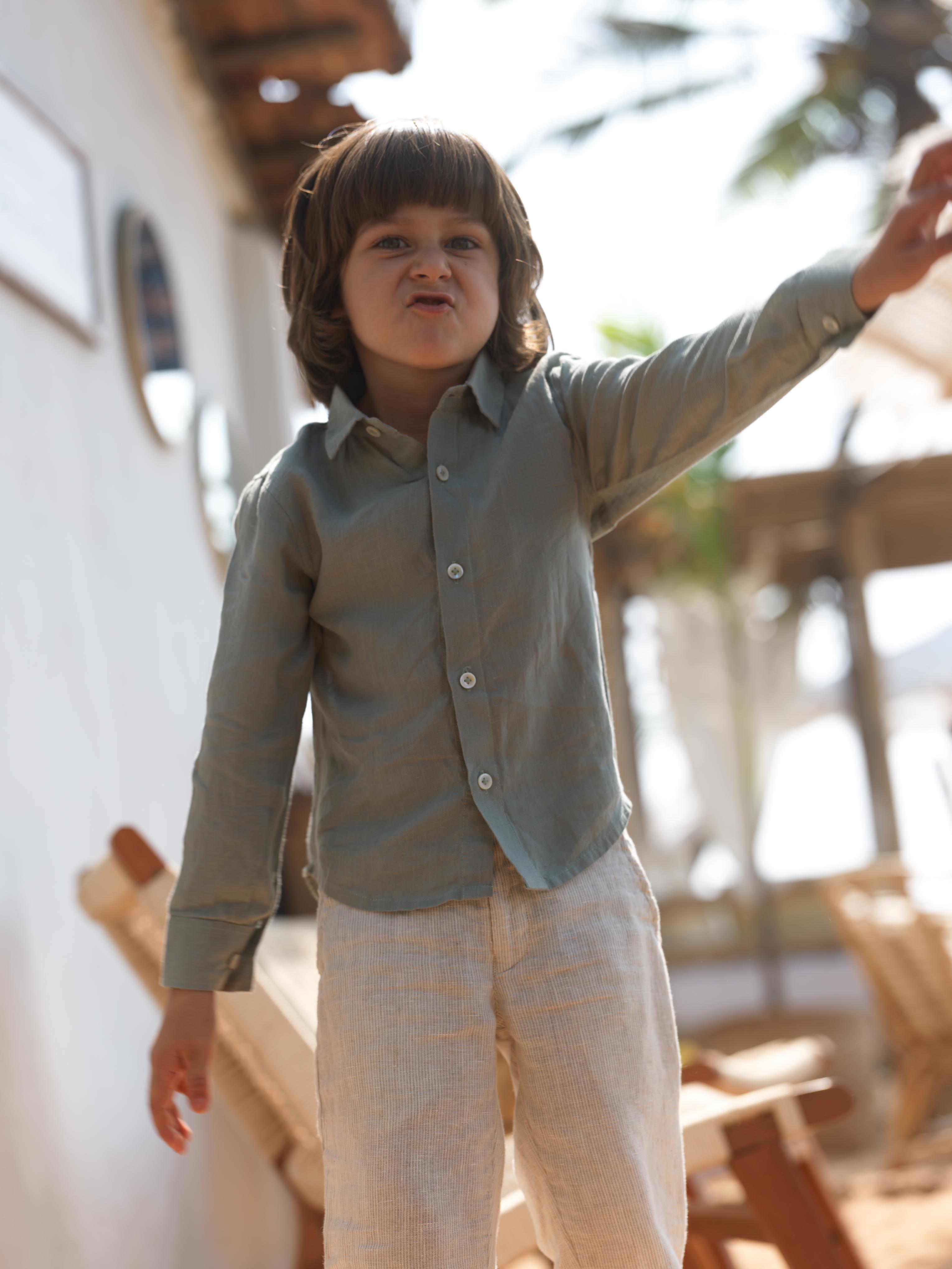 Boys Regular Collar Shirt Sage Green