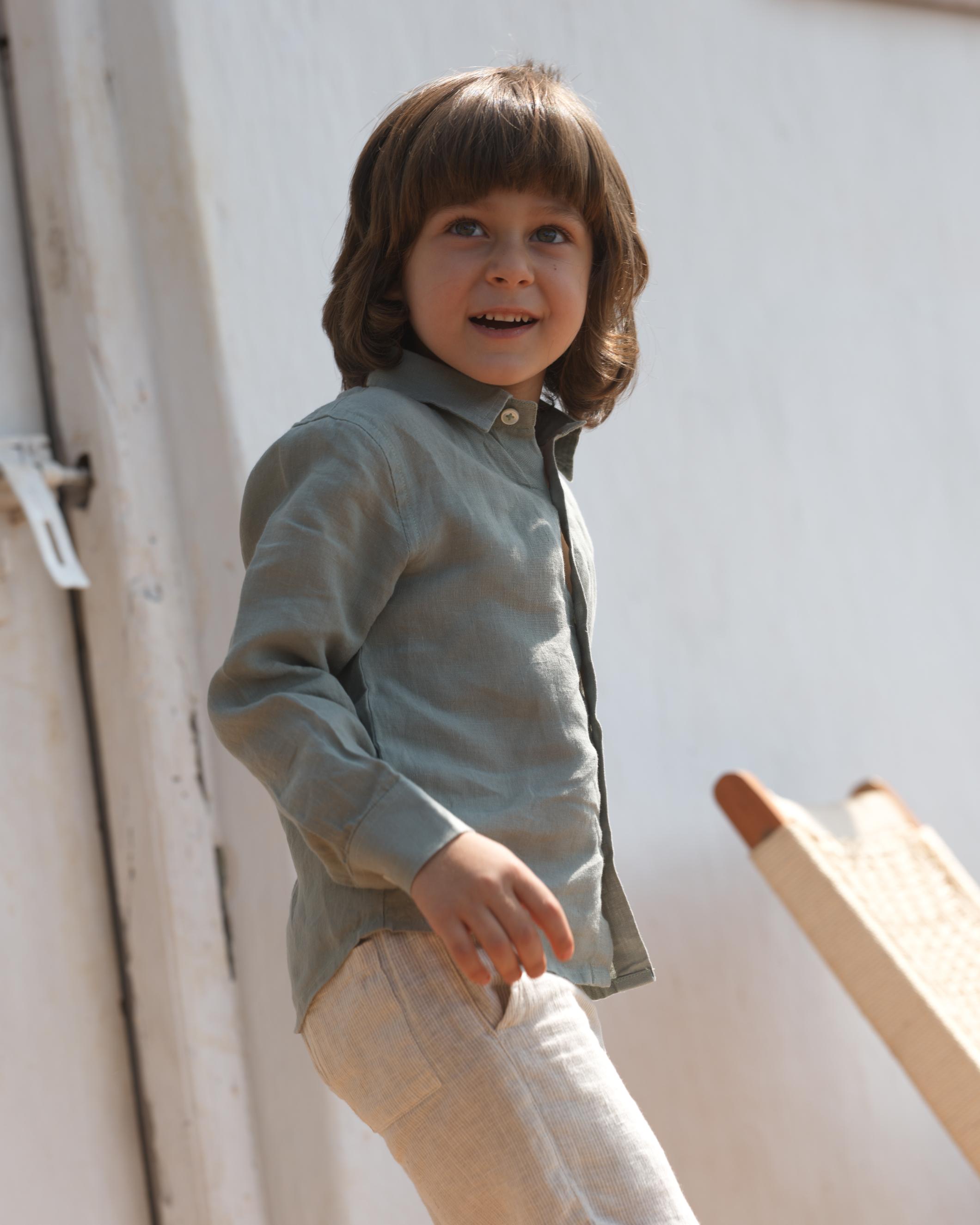 Boys Regular Collar Shirt Sage Green