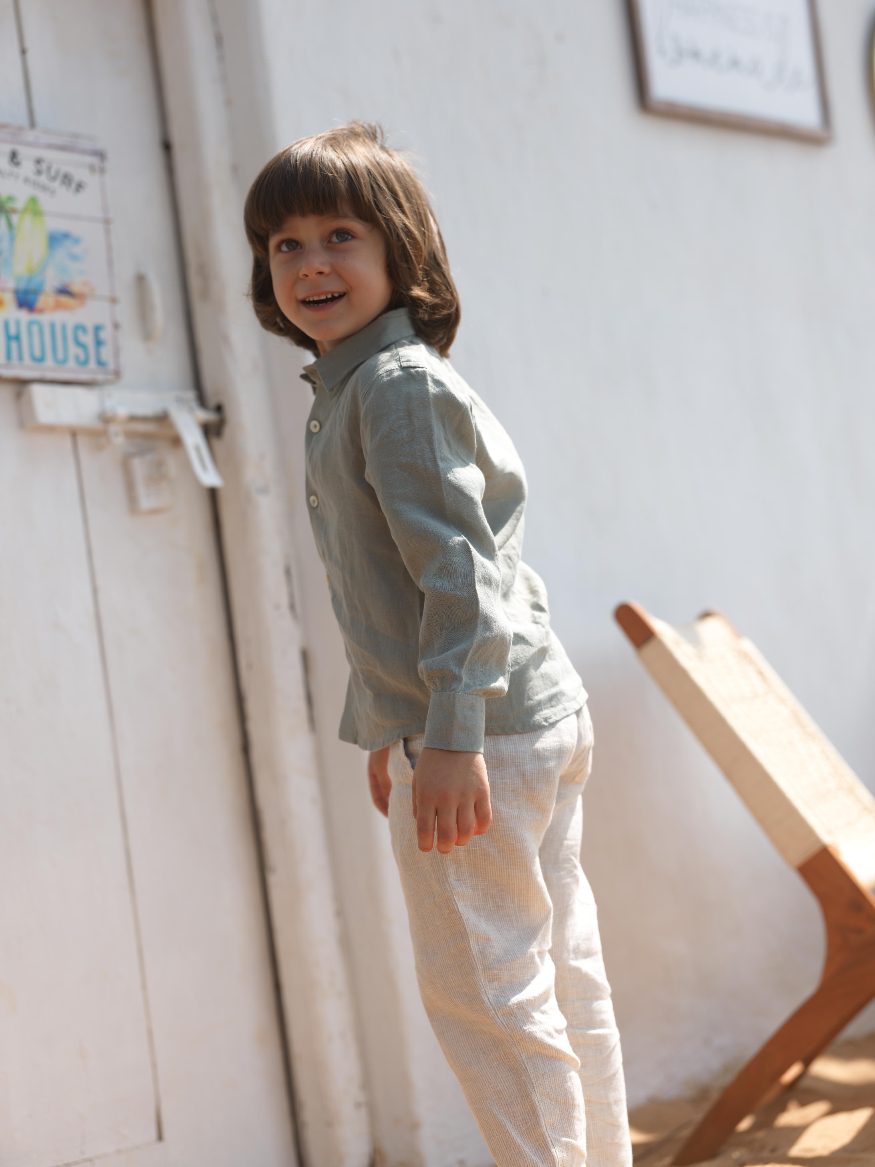 Boys Regular Collar Shirt Sage Green