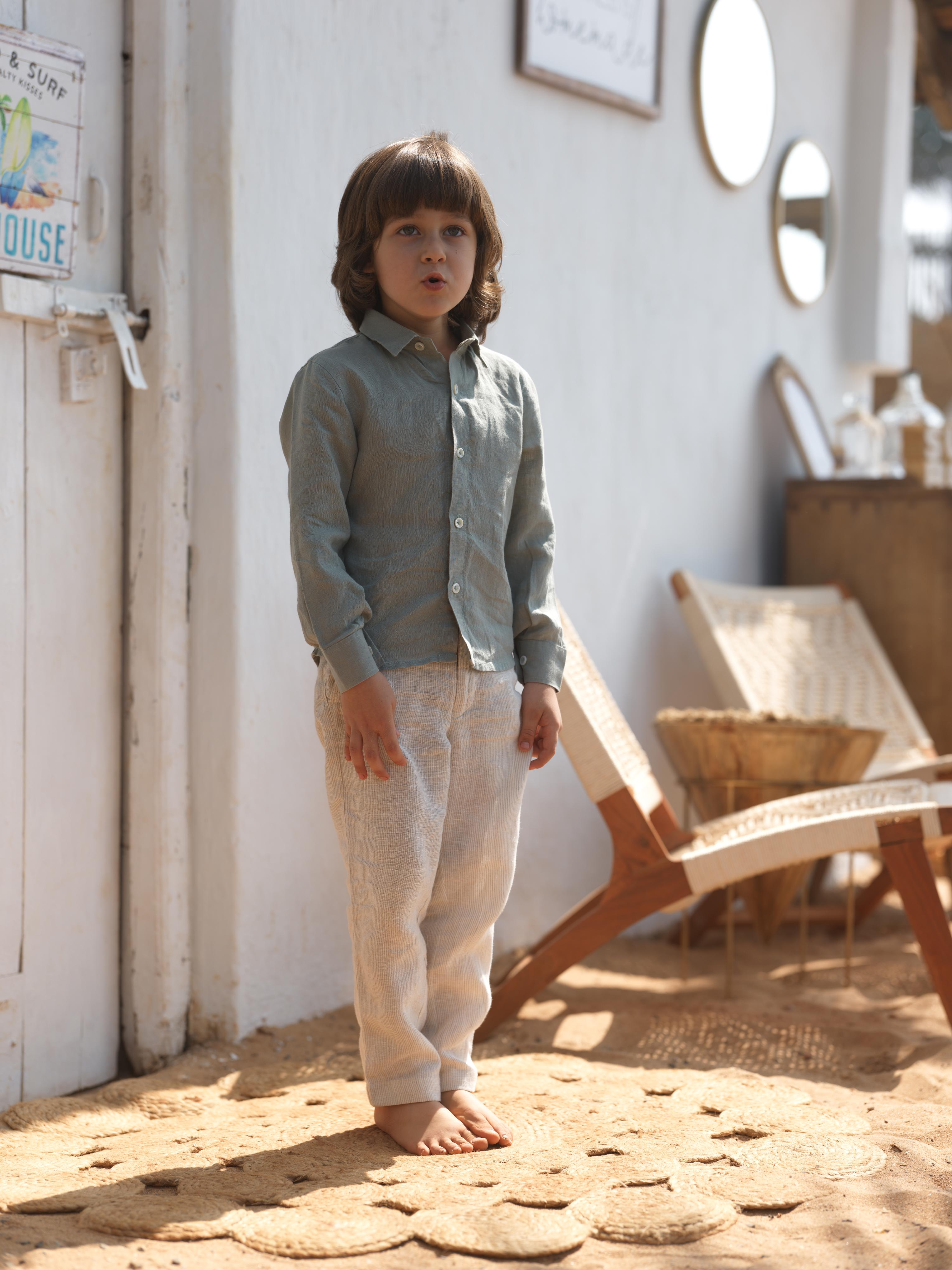 Boys Regular Collar Shirt Sage Green