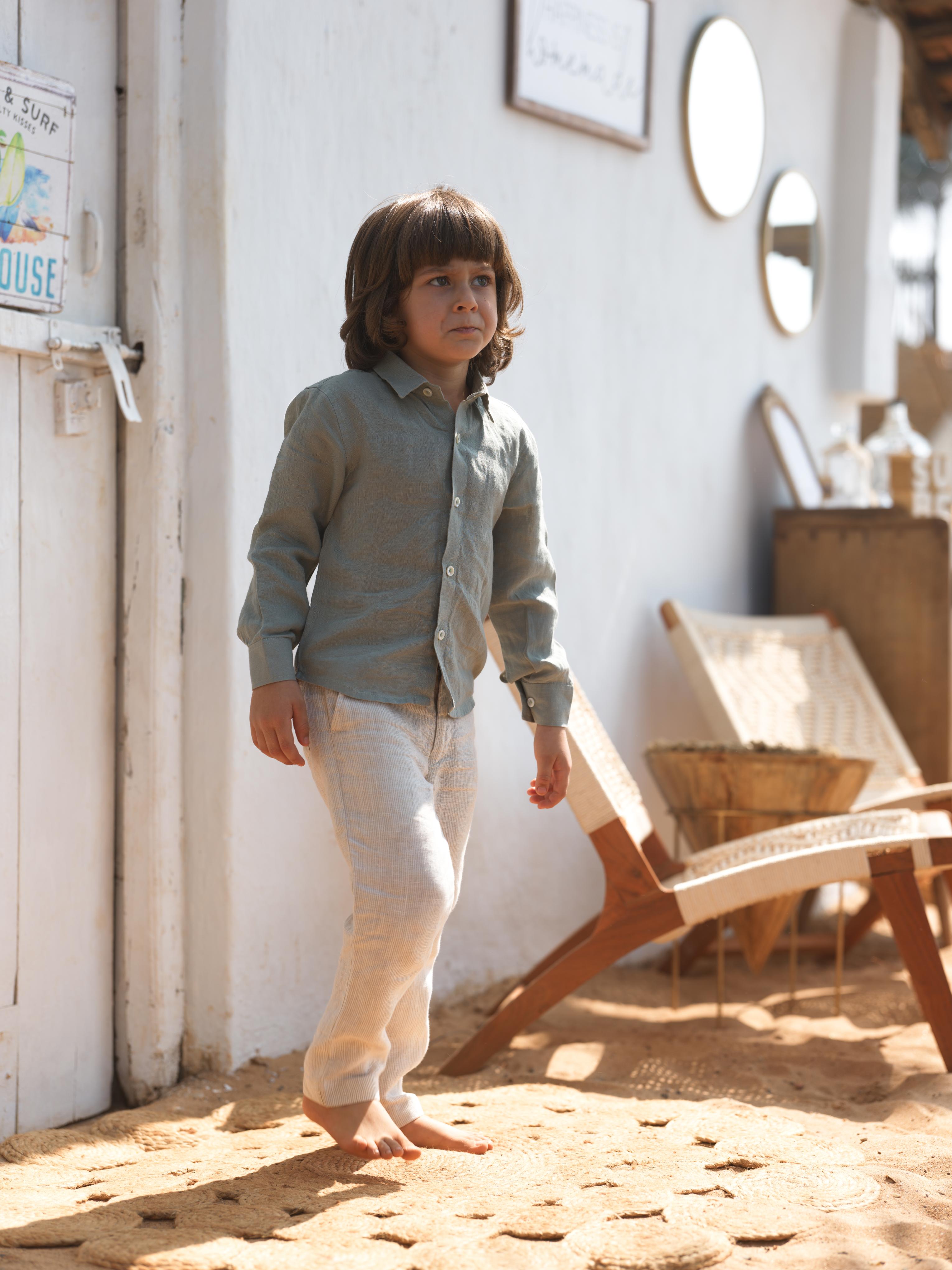 Boys Regular Collar Shirt Sage Green