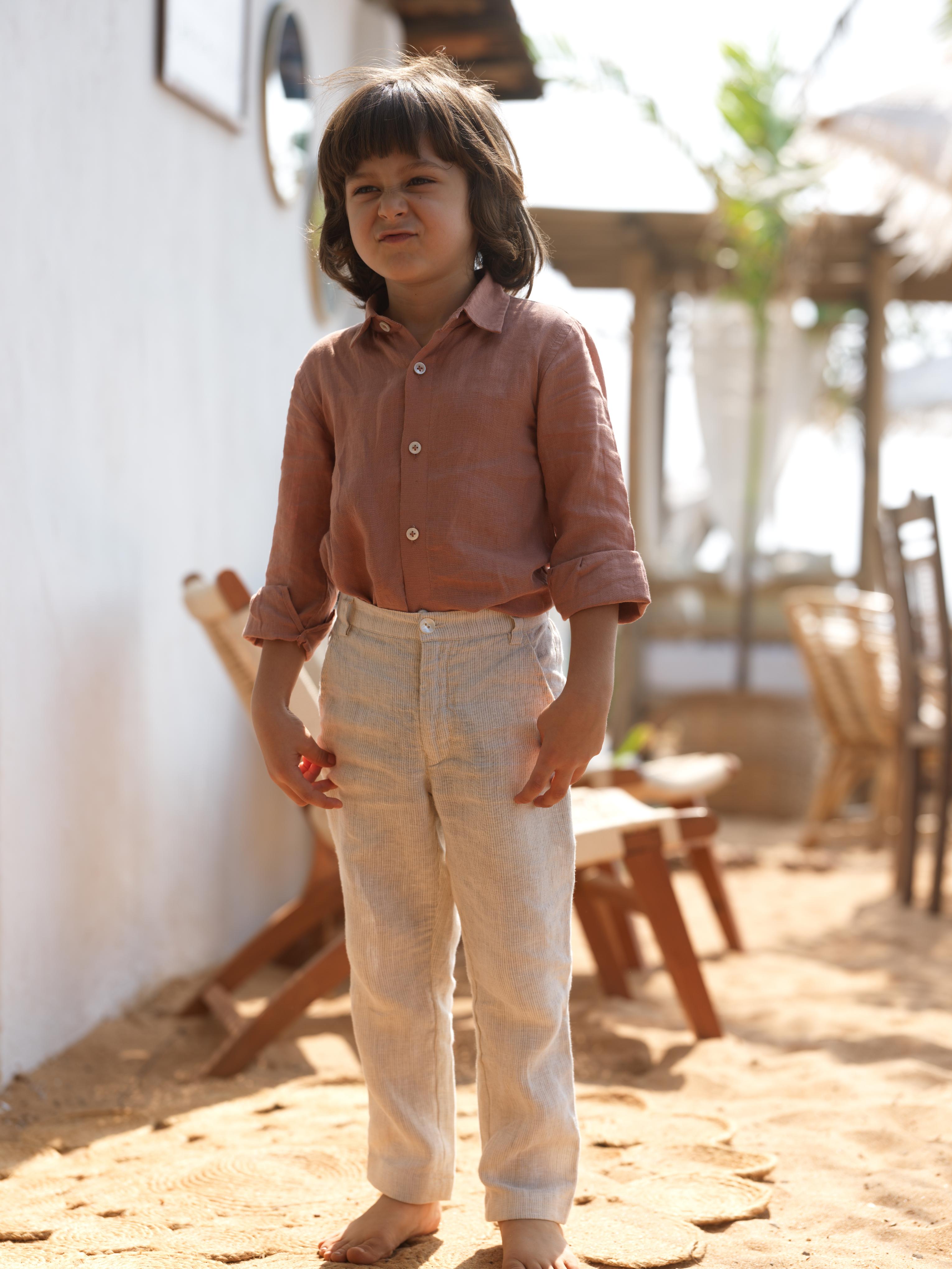 Boys Regular Collar Shirt Apricot