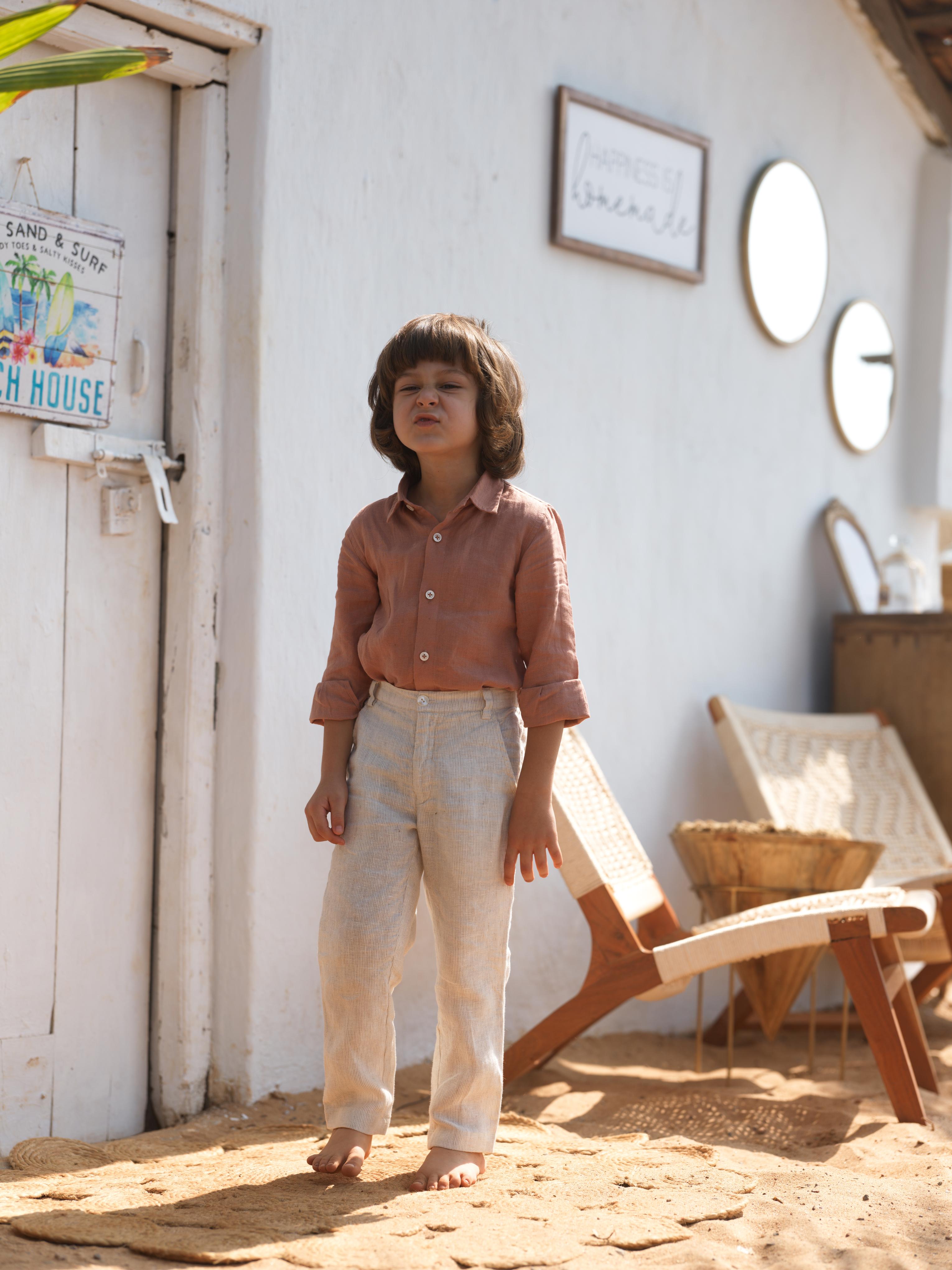 Boys Regular Collar Shirt Apricot