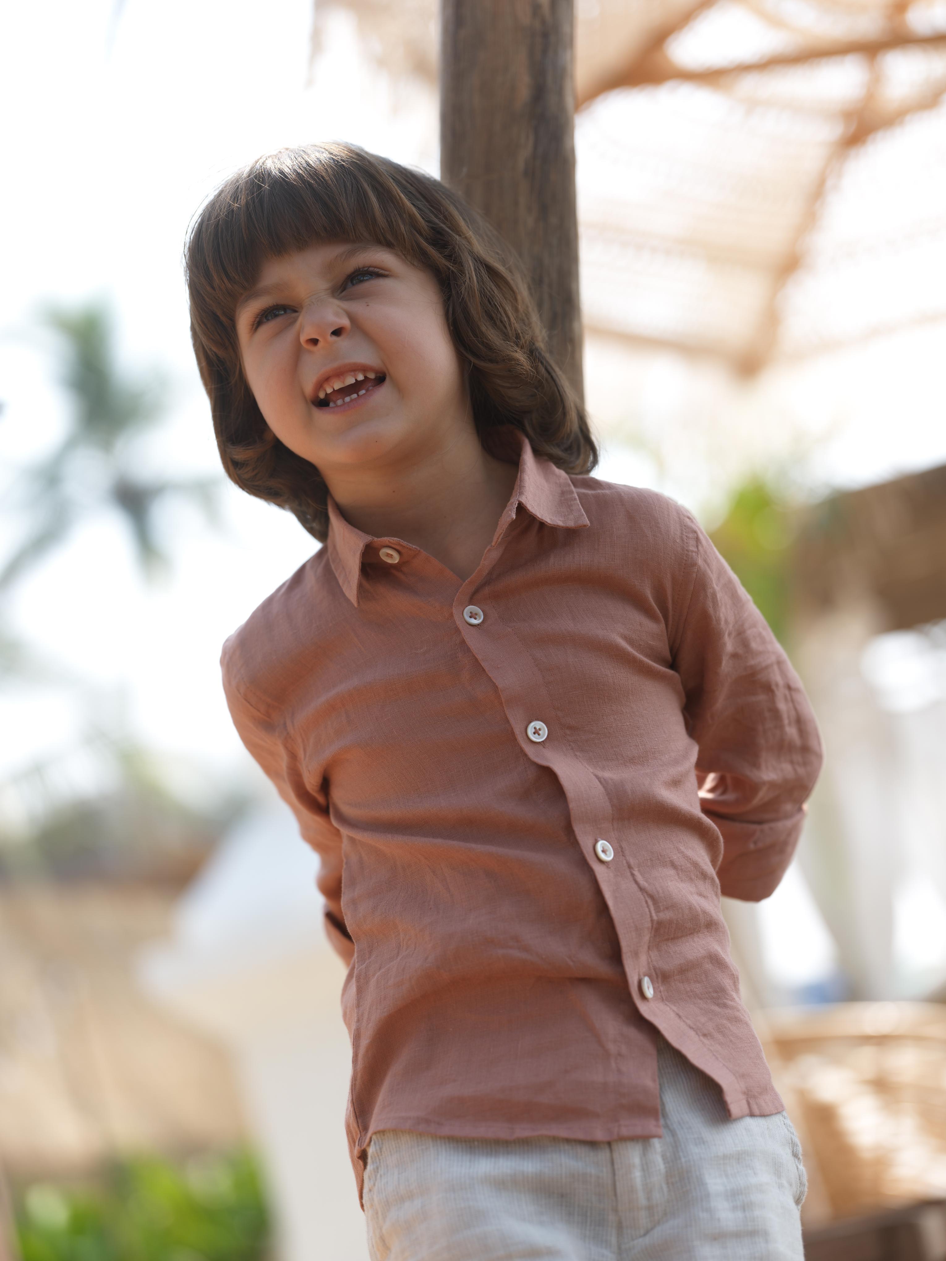 Boys Regular Collar Shirt Apricot