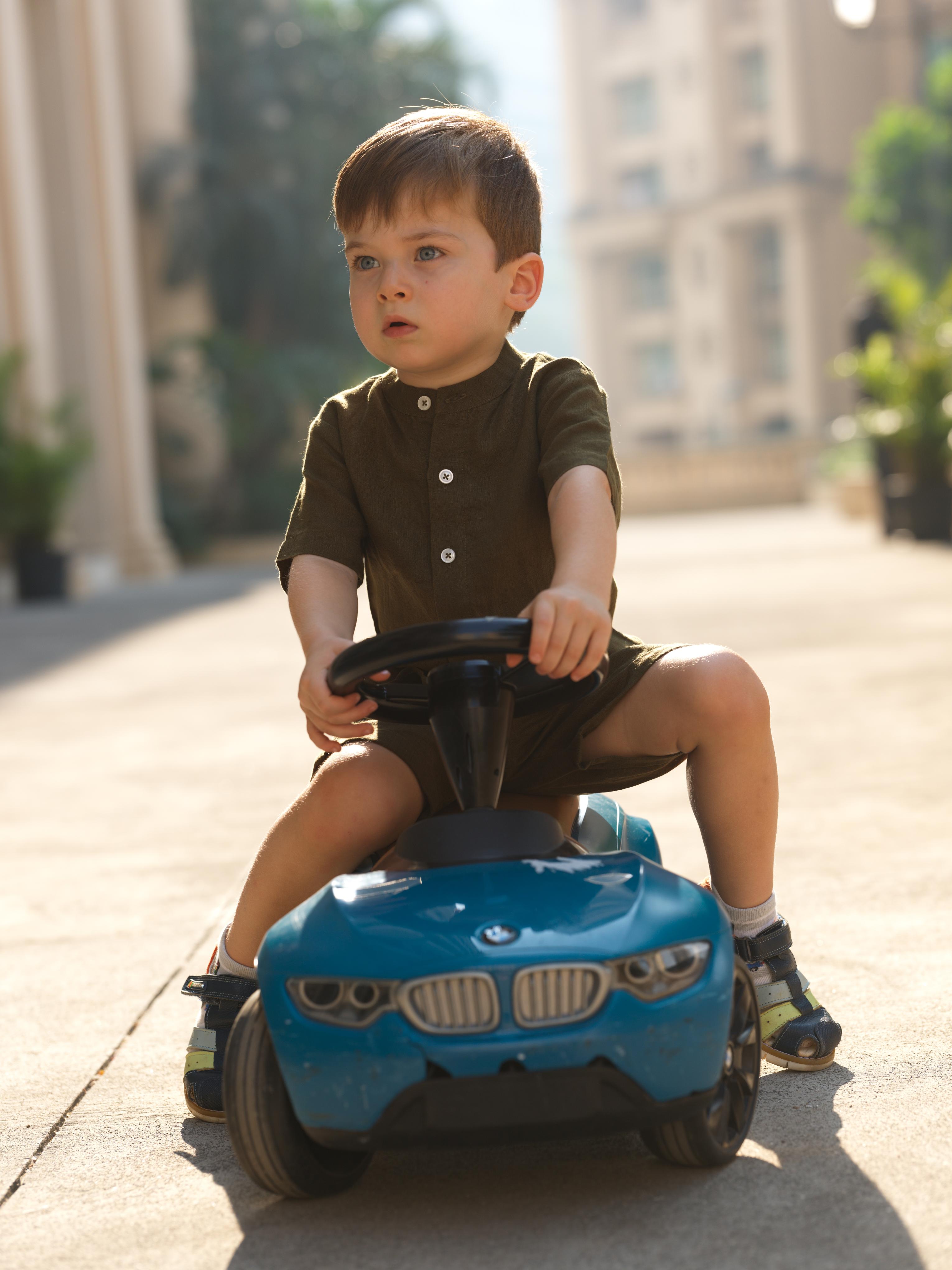 Boys Mandarin Collar Shirt & Shorts Co-Ord Army Green