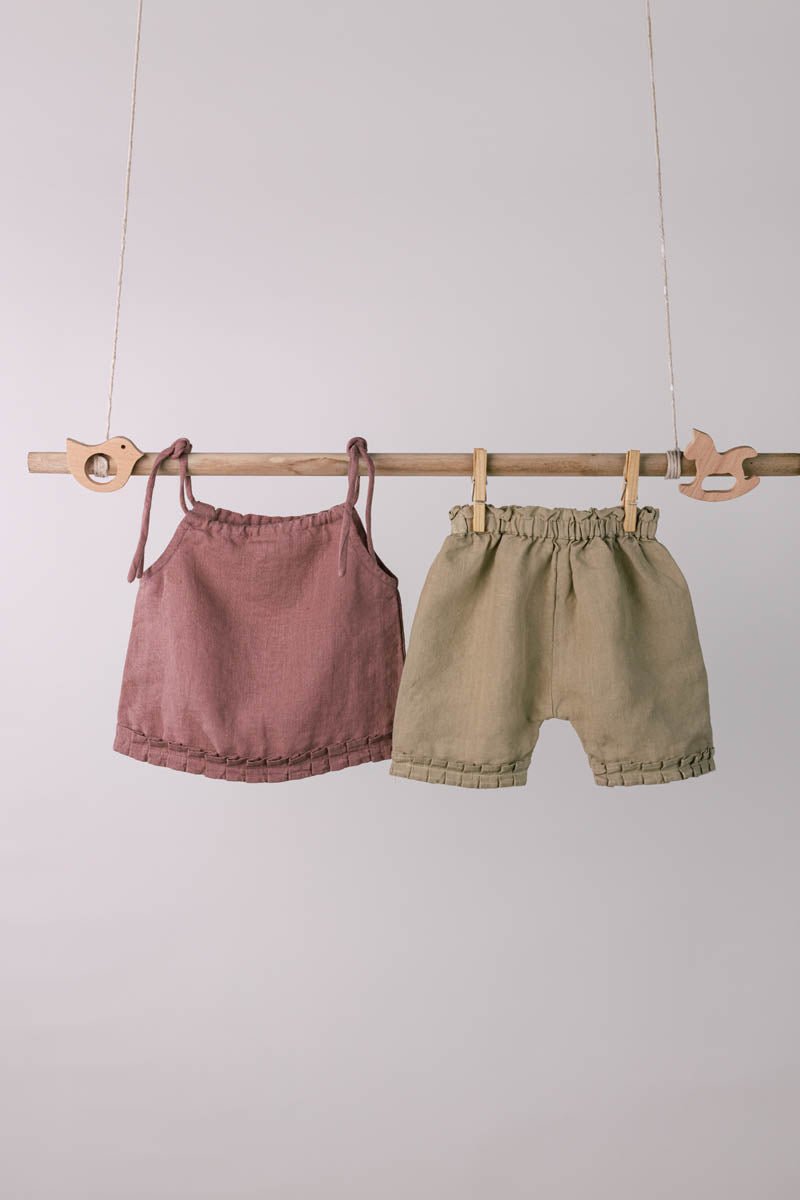 Linen Strap Ruffle Co-ords Set - Chi Linen