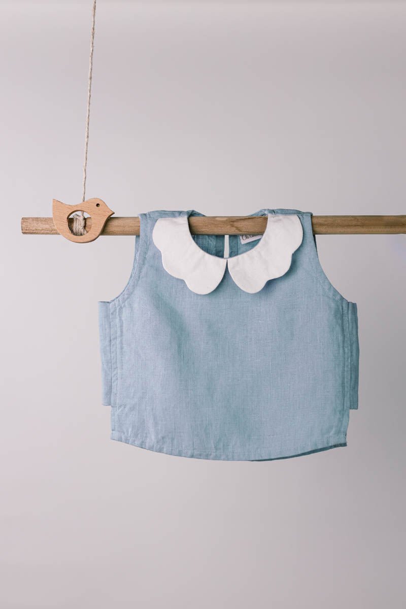 Peter-Pan Collar Top and Skorts Set - Chi Linen