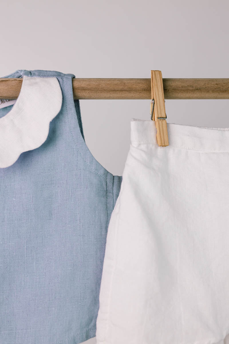 Peter-Pan Collar Top and Skorts Set - Chi Linen