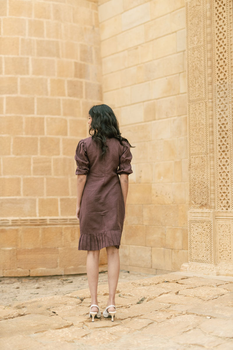 Puff sleeve frill Dress - Chi Linen
