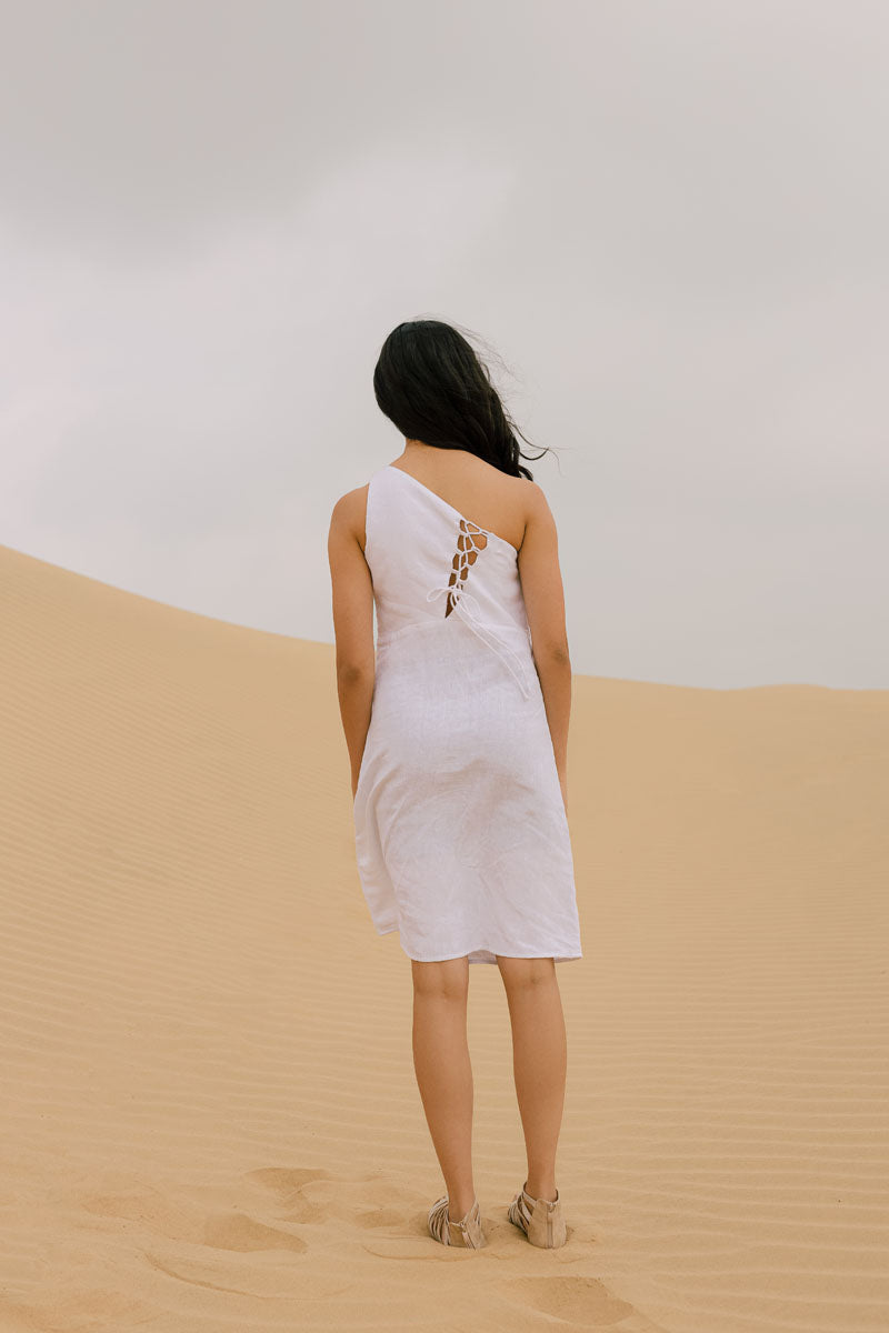 One Shoulder criss-cross Dress - Chi Linen