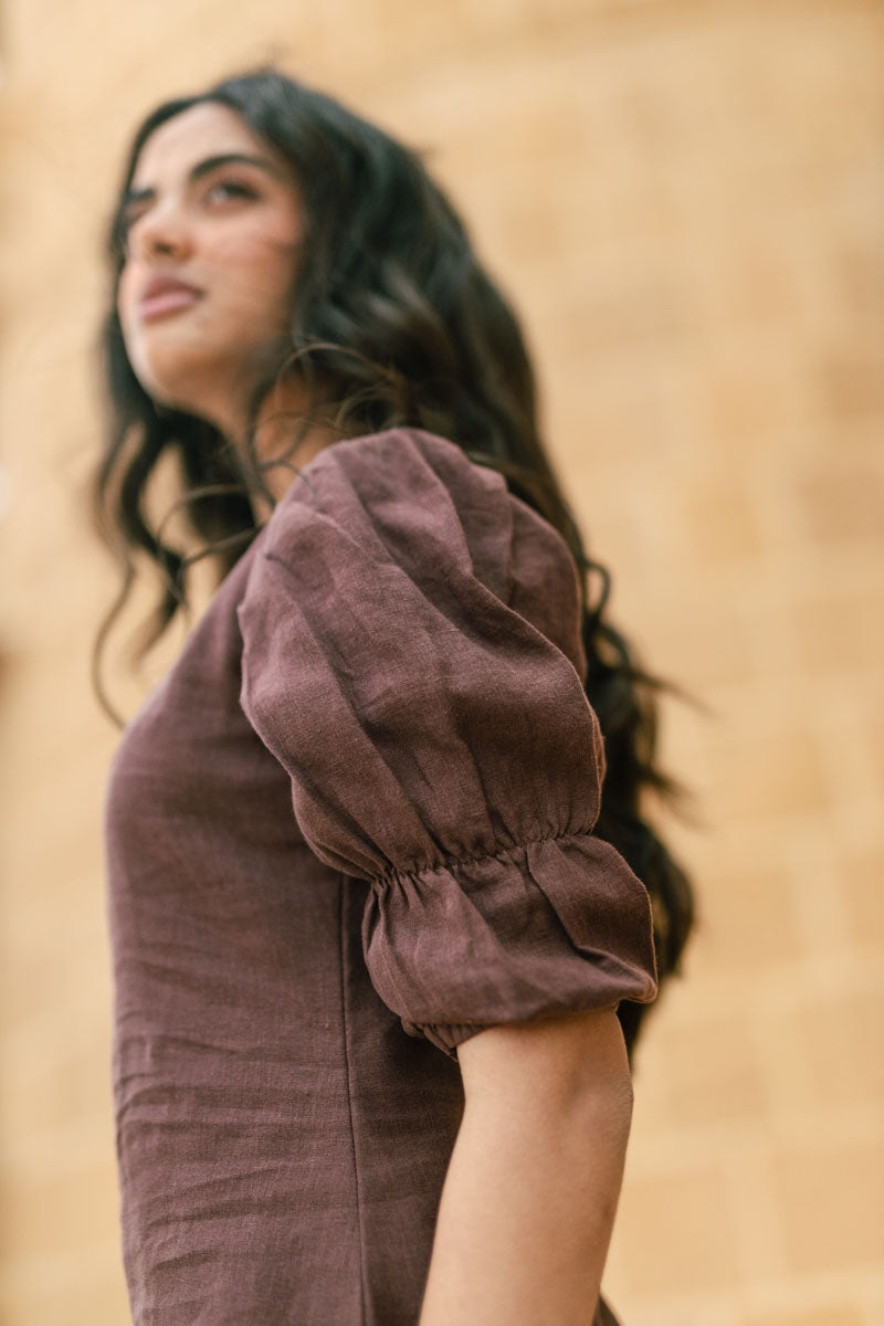 Puff sleeve frill Dress - Chi Linen