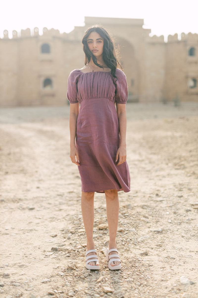 Puff sleeve casual dress - Chi Linen