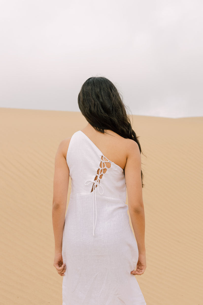One Shoulder criss-cross Dress - Chi Linen