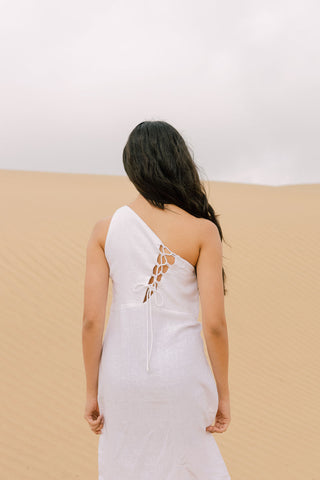 One Shoulder criss-cross Dress - Chi Linen