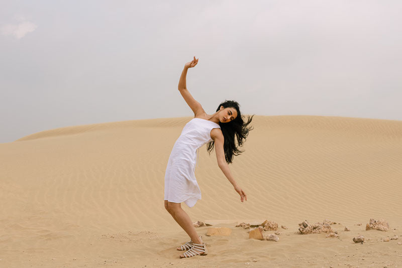 One Shoulder criss-cross Dress - Chi Linen