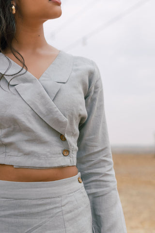 Cropped blazer with skirt co-ord set - Chi Linen