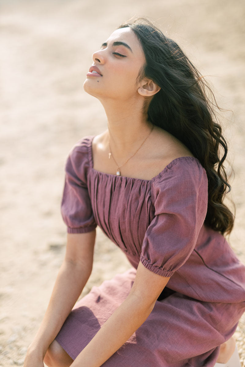 Puff sleeve casual dress - Chi Linen