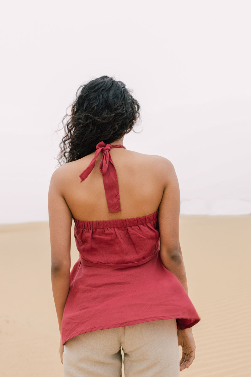 Halter neck peplum top - Chi Linen