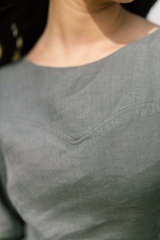 Sweetheart neck puff sleeve dress - Chi Linen