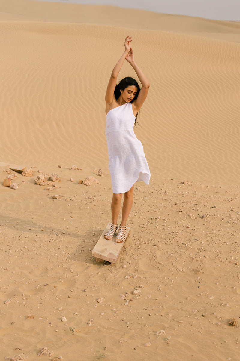 One Shoulder criss-cross Dress - Chi Linen