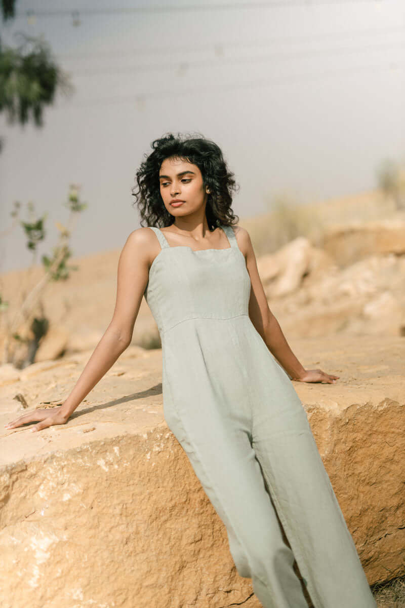 Pleated strap jumpsuit - Chi Linen