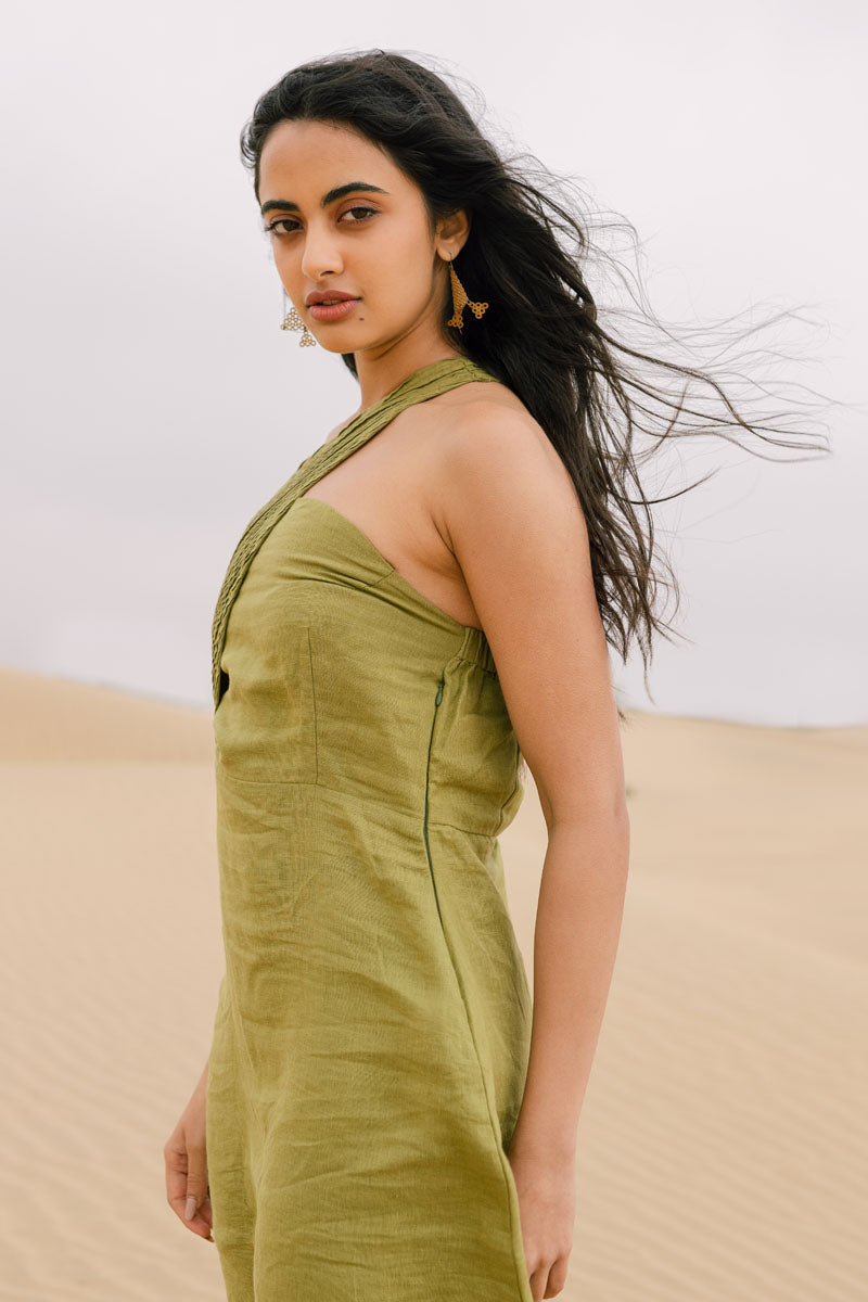 Pleated One Shoulder Dress - Chi Linen