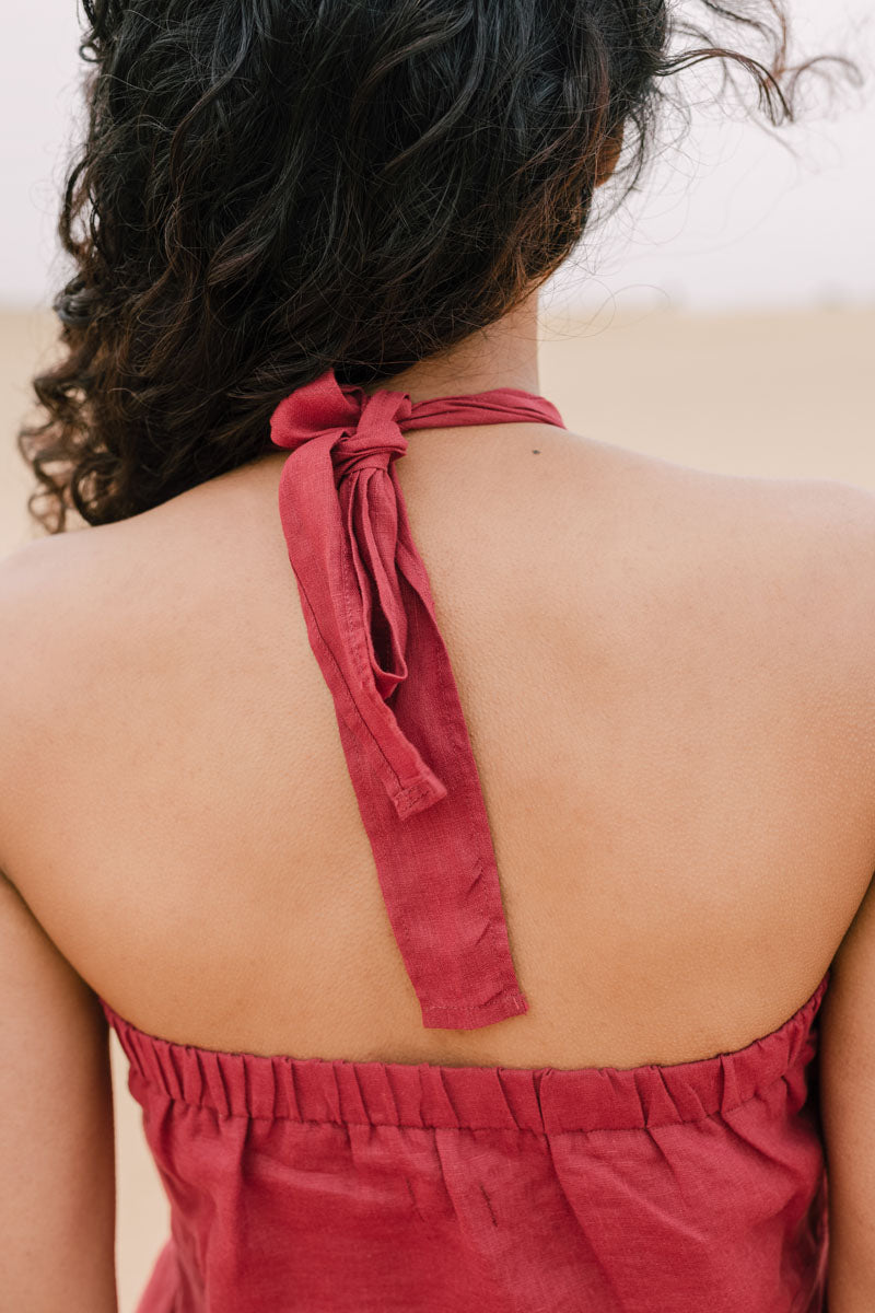Halter neck peplum top - Chi Linen