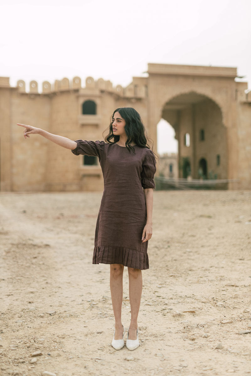 Puff sleeve frill Dress - Chi Linen