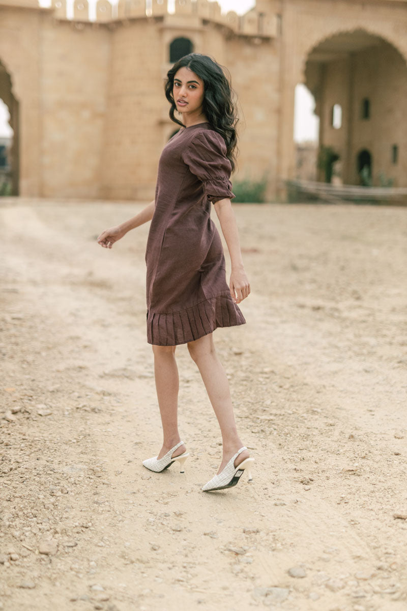 Puff sleeve frill Dress - Chi Linen