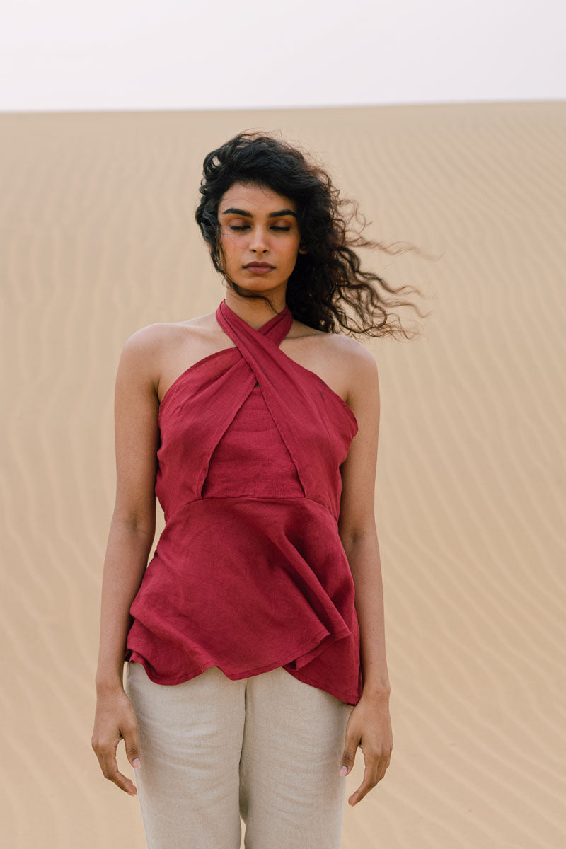 Halter neck peplum top - Chi Linen