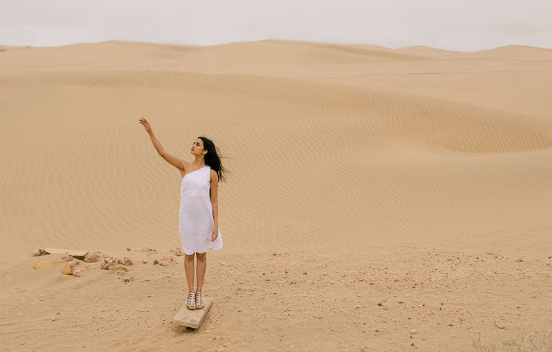 One Shoulder criss-cross Dress - Chi Linen