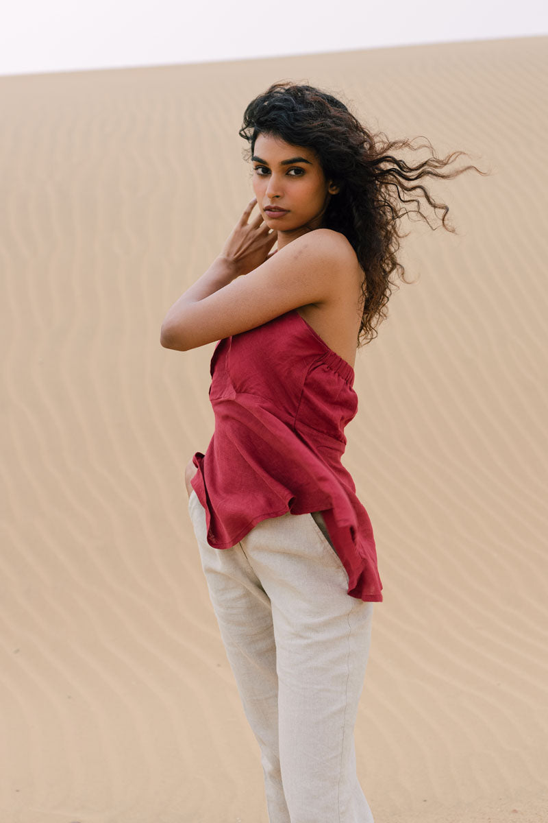 Halter neck peplum top - Chi Linen
