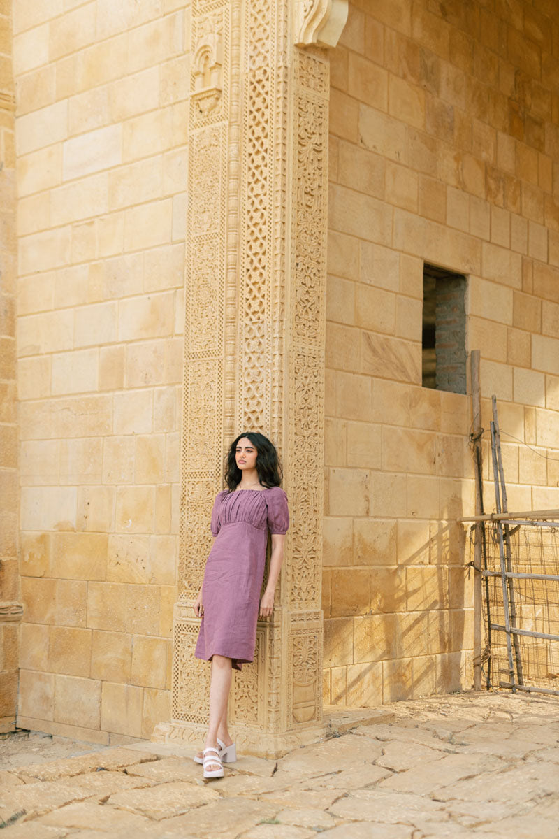 Puff sleeve casual dress - Chi Linen