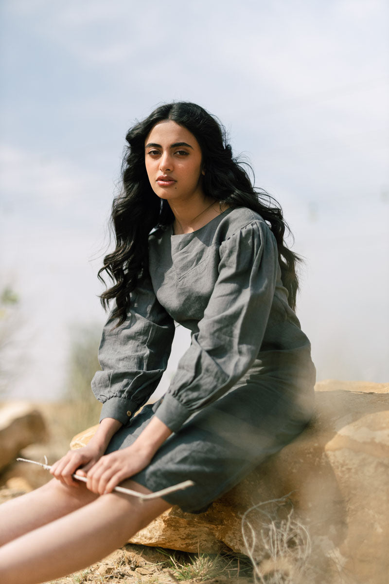 Sweetheart neck puff sleeve dress - Chi Linen
