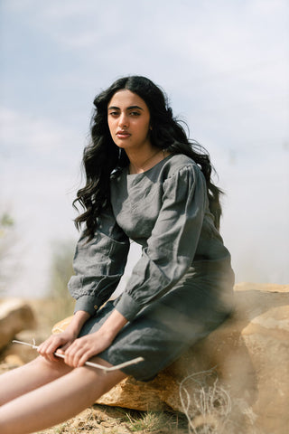 Sweetheart neck puff sleeve dress - Chi Linen