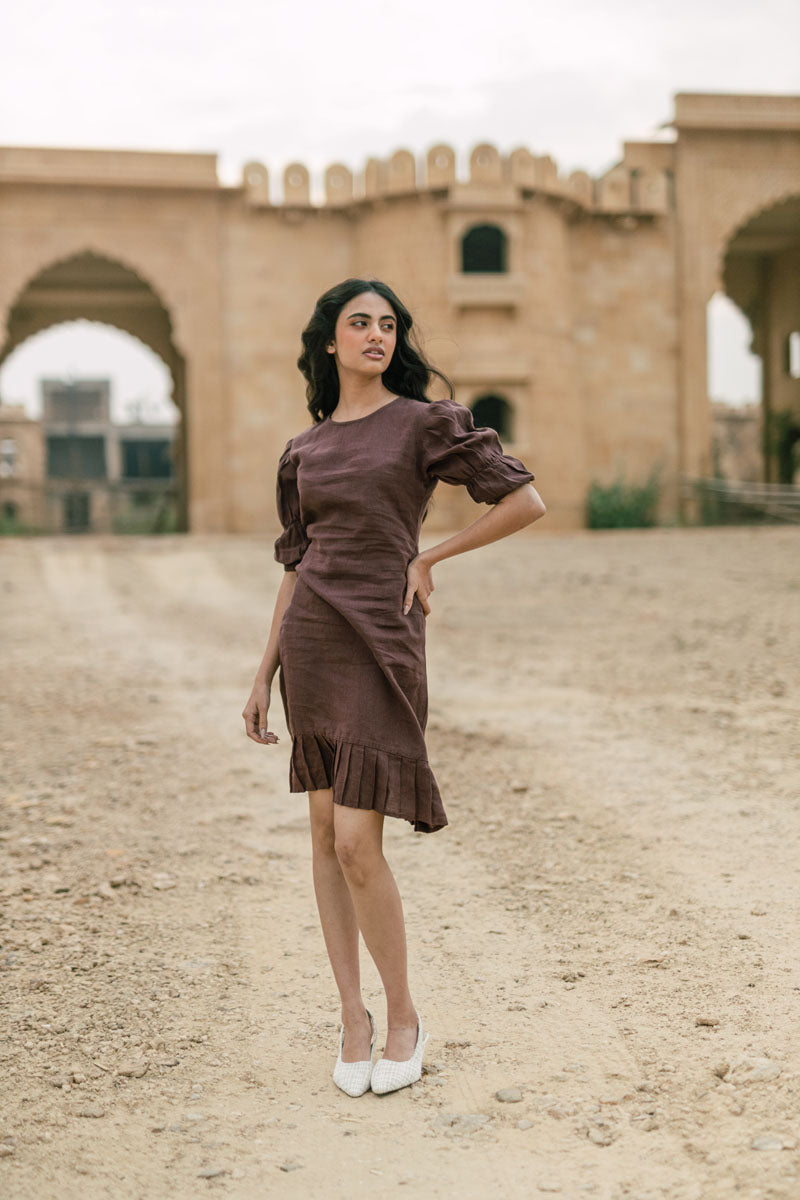 Puff sleeve frill Dress - Chi Linen
