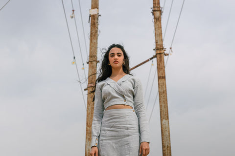 Cropped blazer with skirt co-ord set - Chi Linen