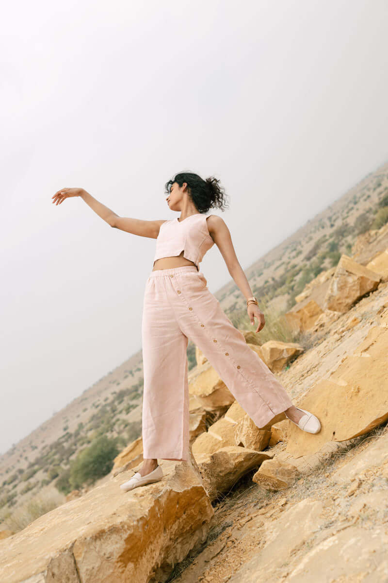Crop top with slit trouser - Chi Linen