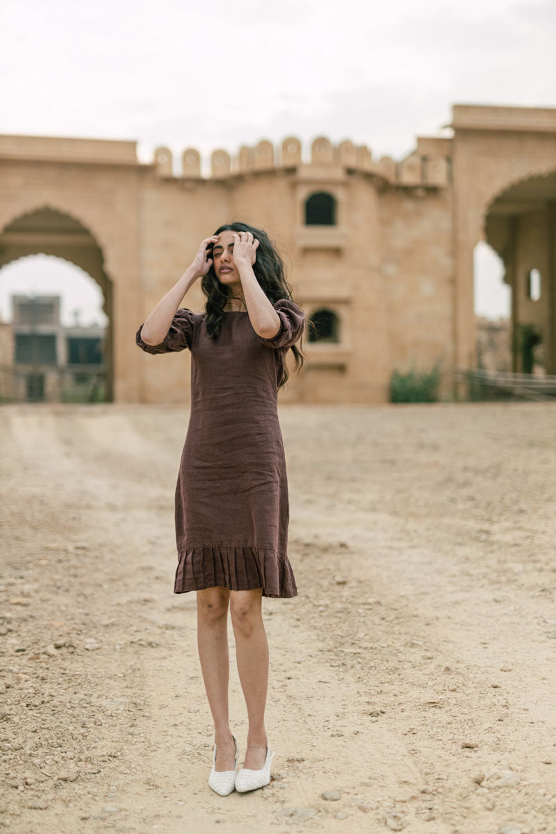Puff sleeve frill Dress - Chi Linen