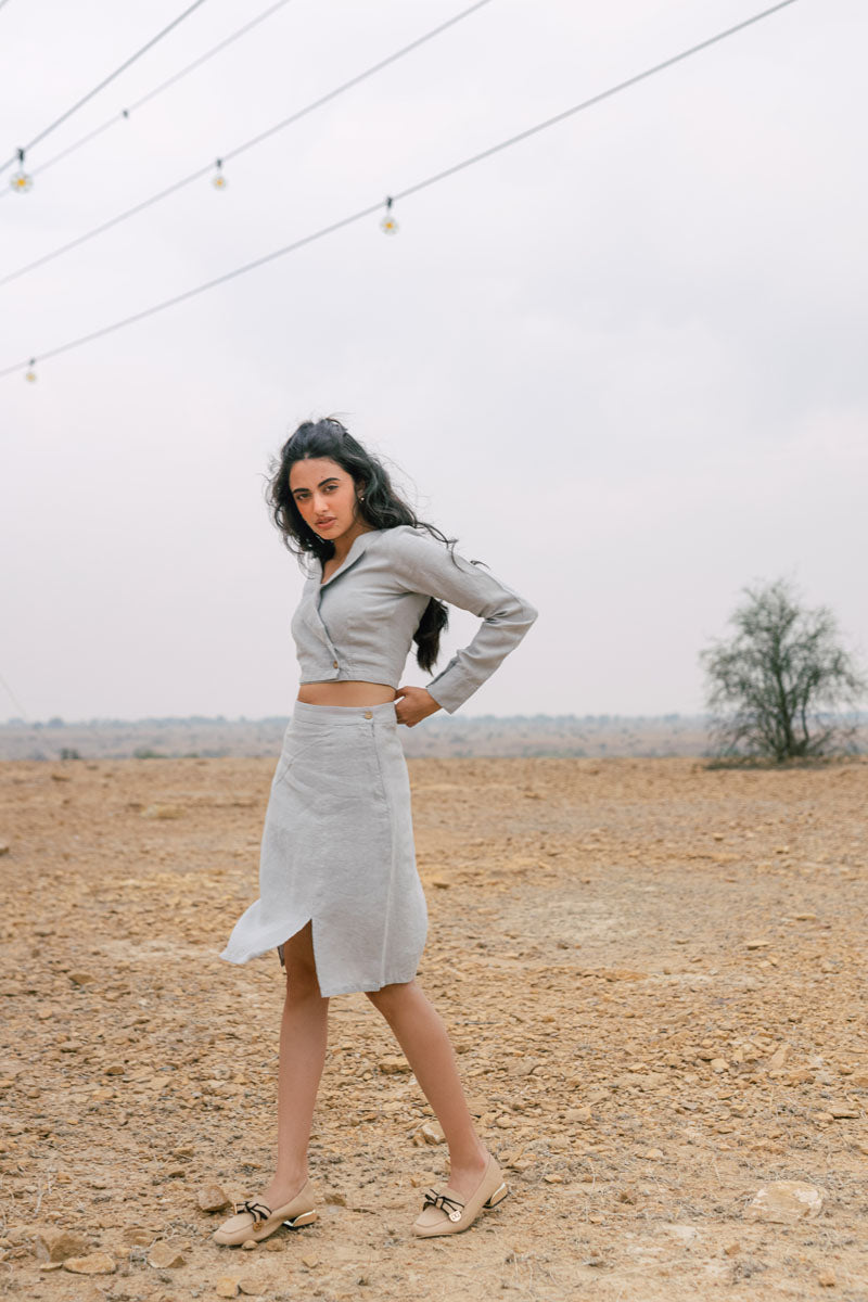 Cropped blazer with skirt co-ord set - Chi Linen