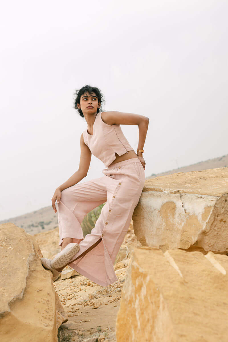 Crop top with slit trouser - Chi Linen