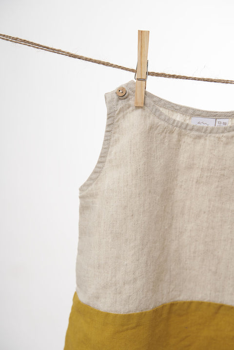 2 Colours Shoulder Button Frock - Chi Linen