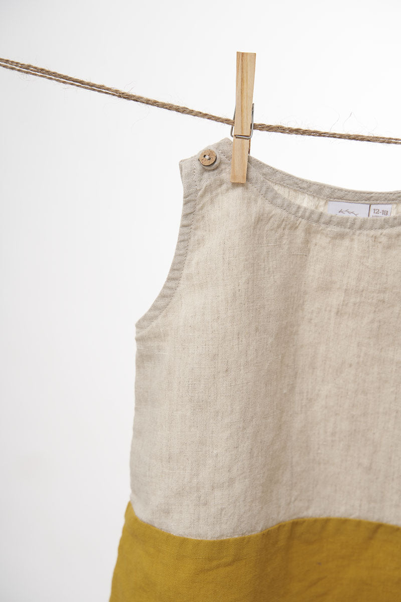 2 Colours Shoulder Button Frock - Chi Linen